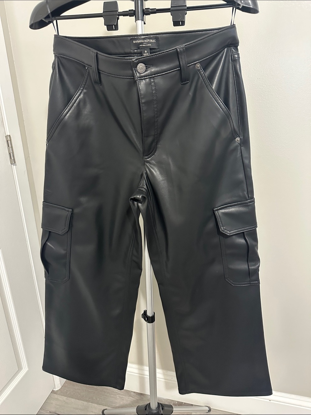 Banana Republic Black Faux Leather Cargo Pants